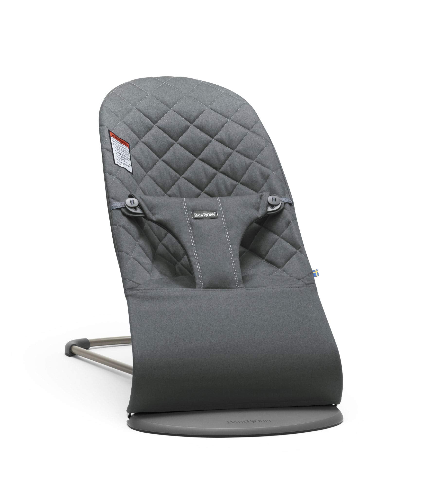 BabyBjörn Bouncer Bliss cotton anthracite full view demonstrates cozy ergonomic support for baby.