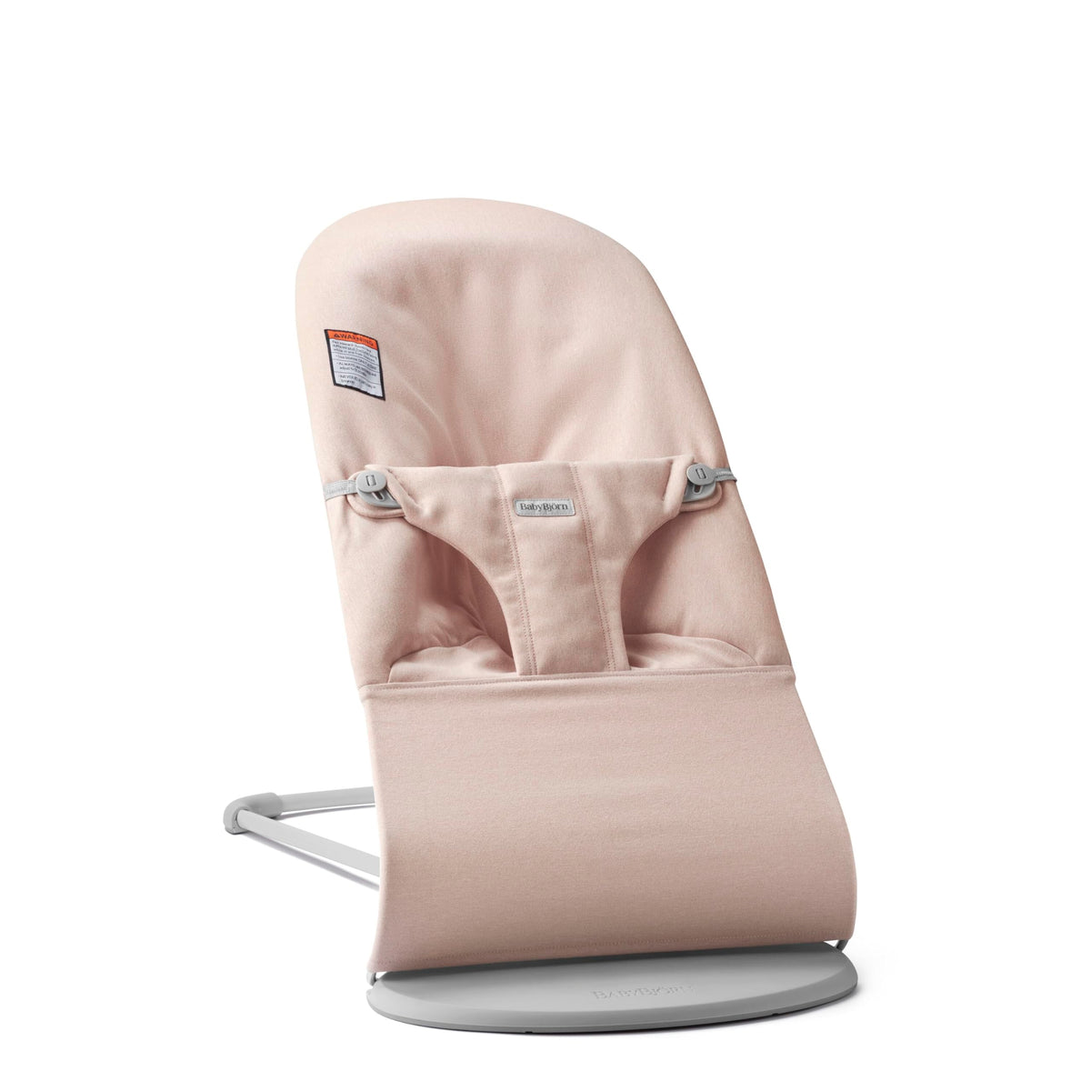 BabyBjörn Bouncer Bliss front view, ergonomic support in light pink.
