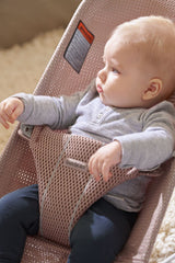 BabyBjörn Bouncer Bliss Mesh Dusty Pink flat-fold for compact storage.