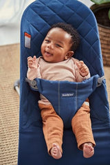 BabyBjörn Bouncer Bliss Midnight Blue seat fabric, plush and comfortable for tiny adventures.