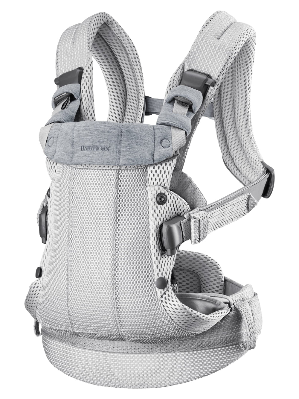 BabyBjörn Harmony 3D mesh close-up shows breathable babywearing comfort