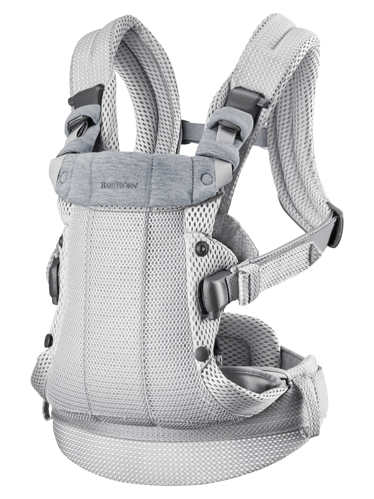 BabyBjörn Harmony 3D mesh close-up shows breathable babywearing comfort