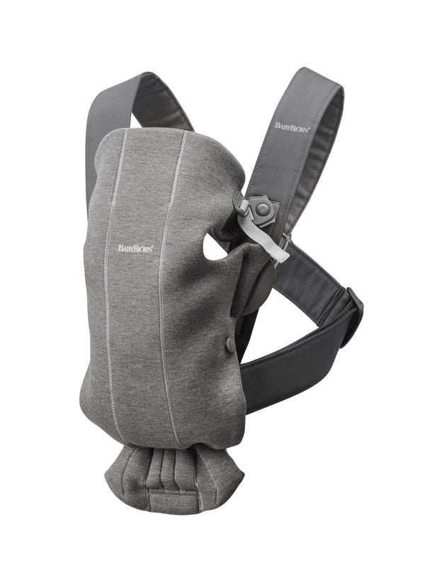 BabyBjörn Mini dark gray fabric close-up showing soft, breathable material.