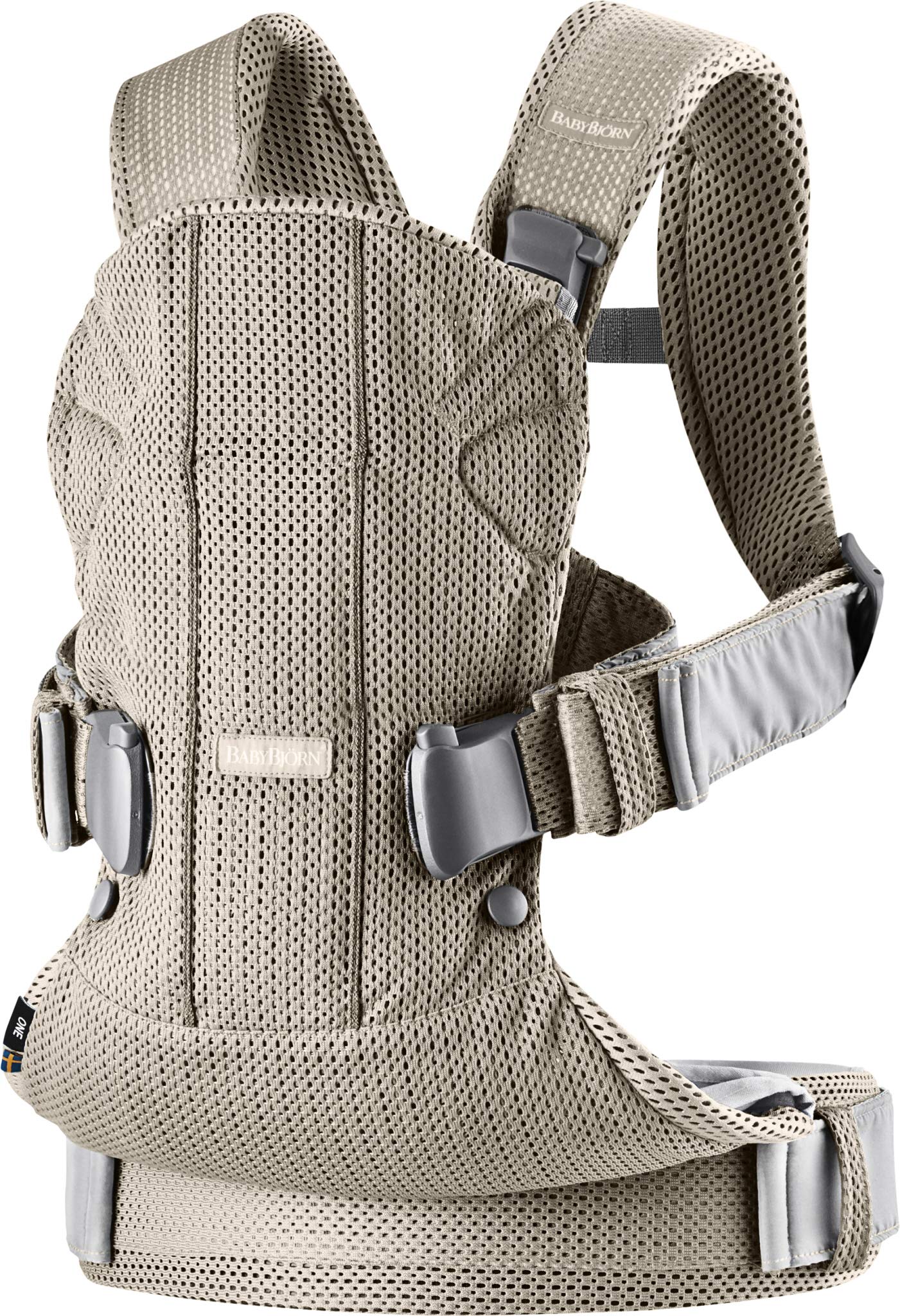 BabyBjörn One Air greige mesh back carry with support