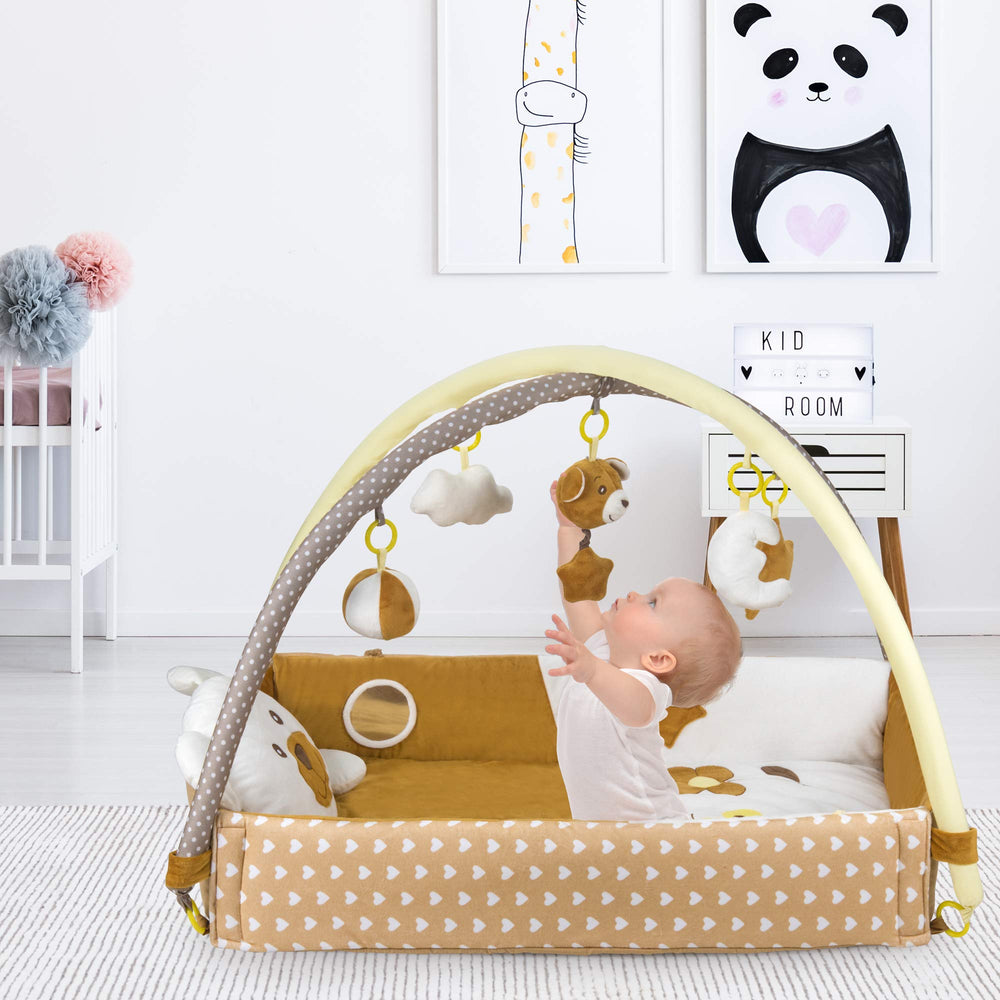BabyBless brown neutral design complements any nursery while engaging baby.