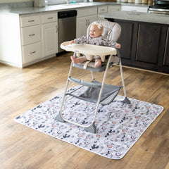 BABYBOET Splat Mat under high chair shows full-room coverage