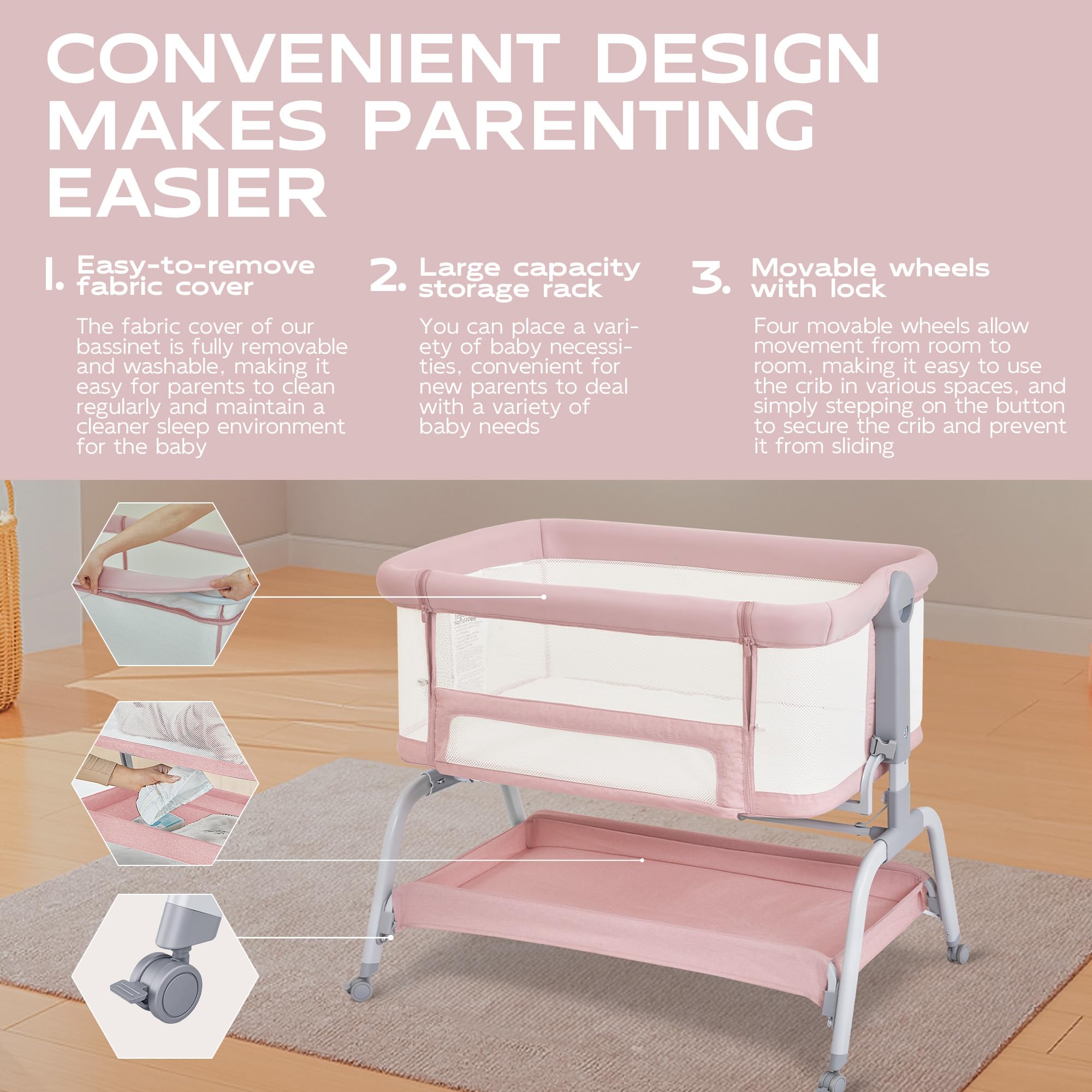 BabyBond angle adjustment (3–7°) helps soothe baby near you.