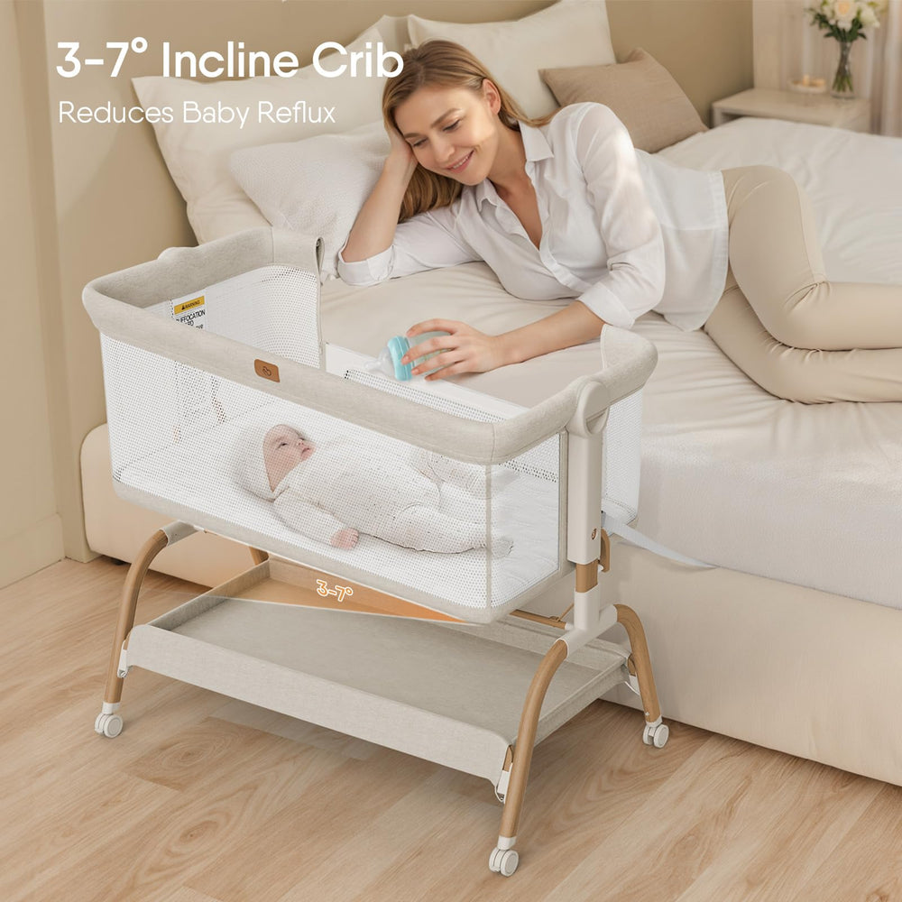 BabyBond bassinet drop-down side enables easy nighttime nursing and soothing.