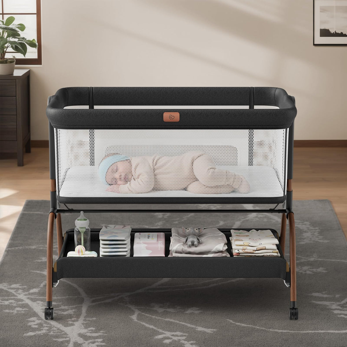 BabyBond bassinet bedside crib side view showing convenient access