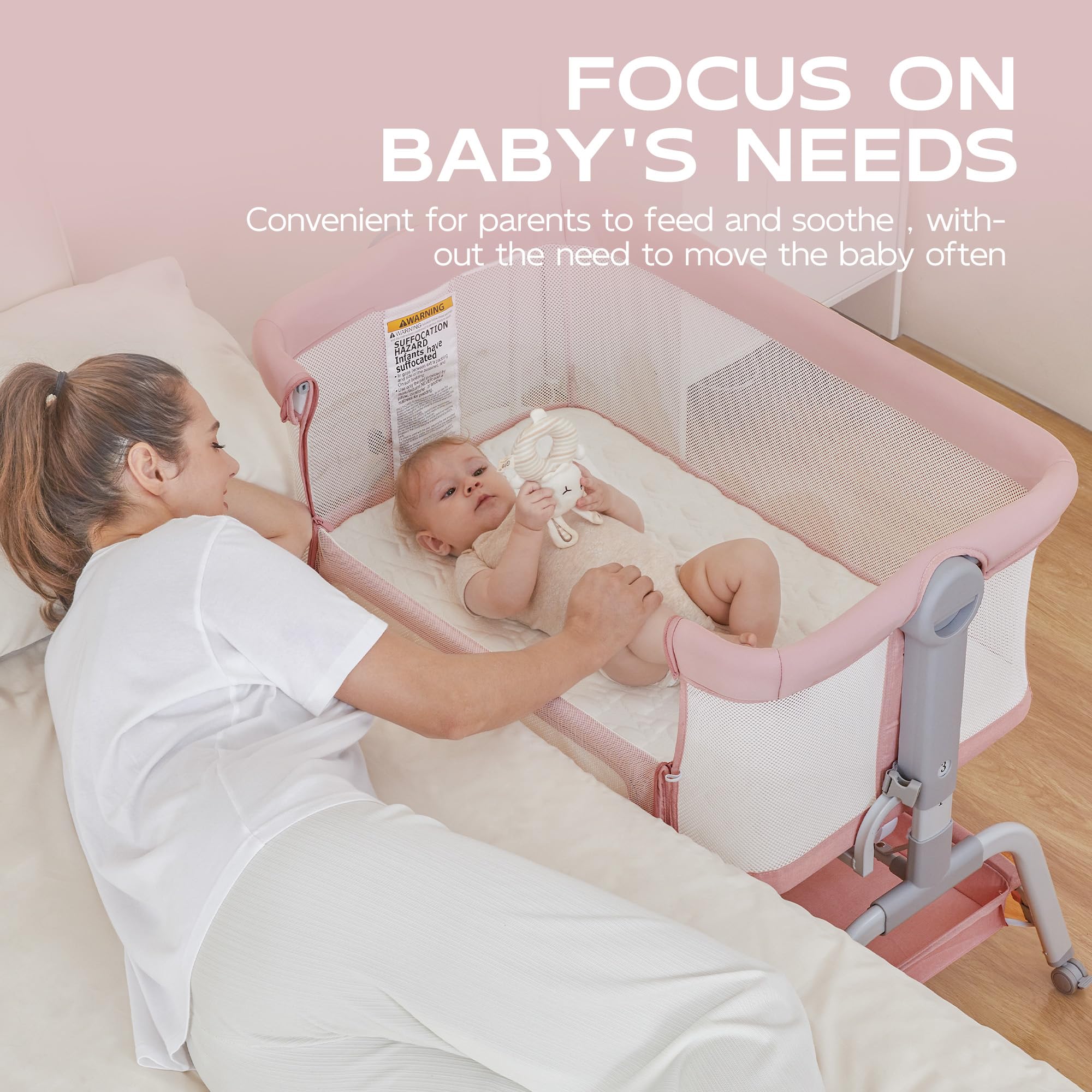 BabyBond bedside sleeper with 6-height adjustability for easy nighttime feeding.