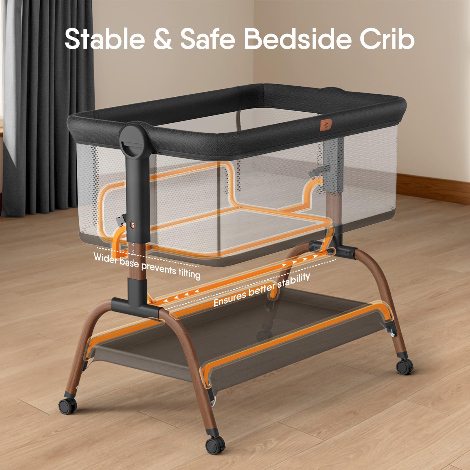 BabyBond drop-down side and six-height adjustability for night use