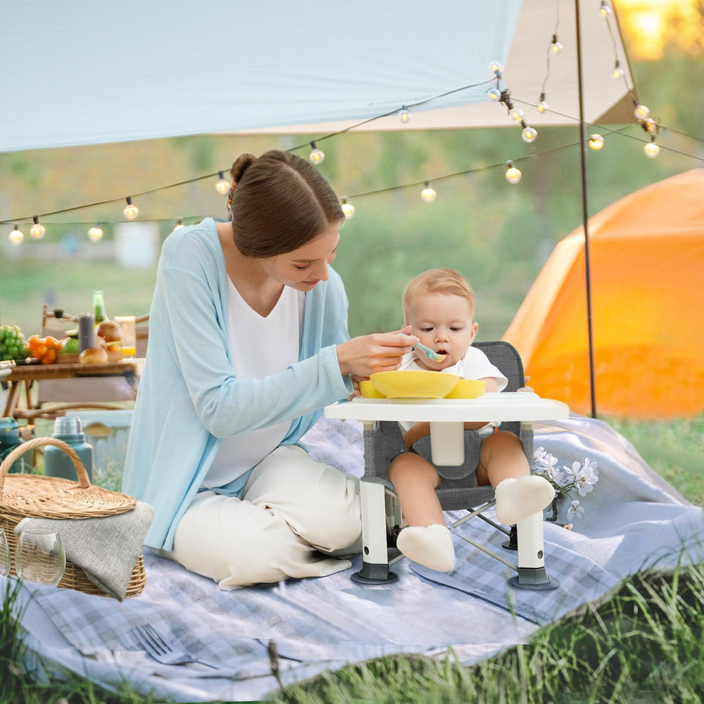 BabyBond booster seat attached to dining chair for secure feeding