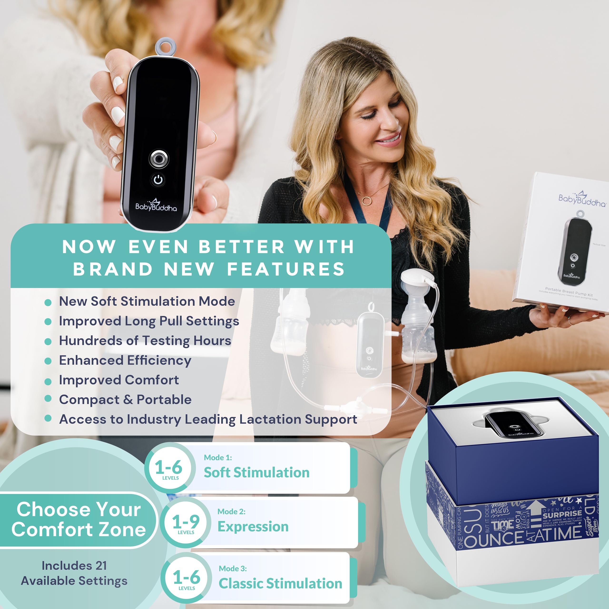 BabyBuddha 2.0 soft stimulation mode enables gentle expression during sessions.