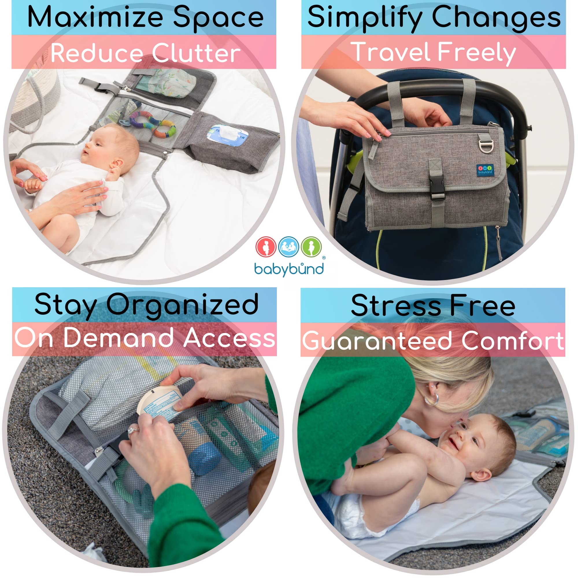 Babybund foldable diaper clutch kit keeps essentials organized during trips.