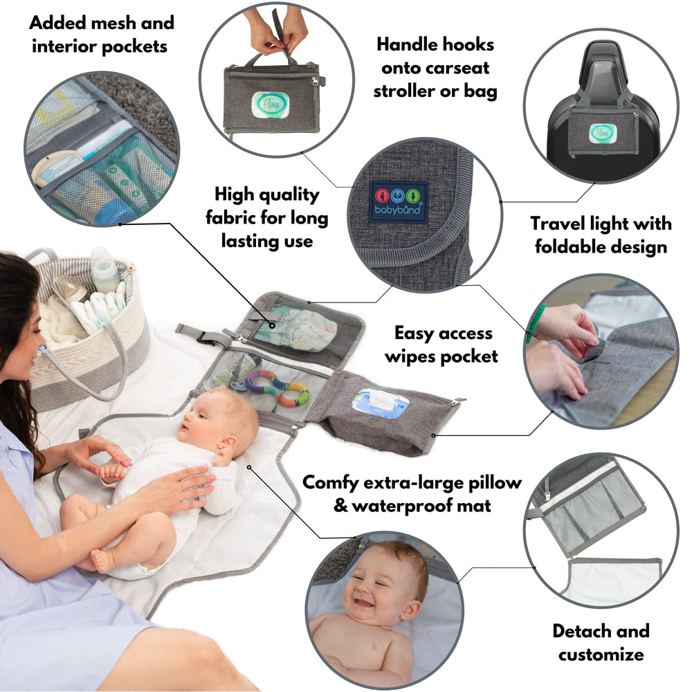 Babybund head pillow provides baby comfort during changes.