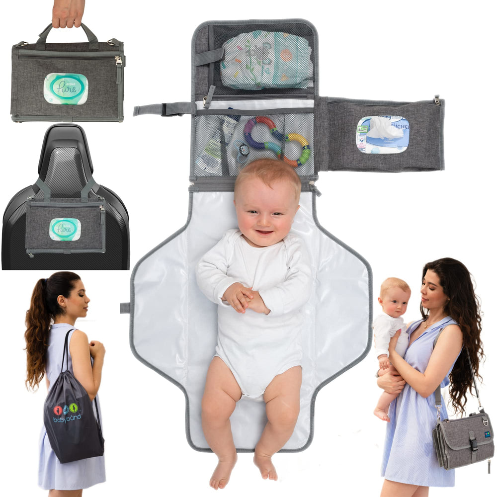 Babybund portable changing pad with waterproof mat for on-the-go diaper changes.