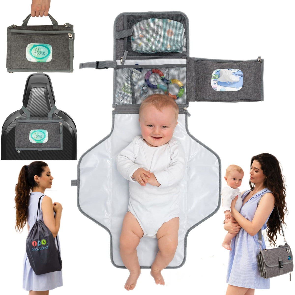 Babybund portable changing pad with waterproof mat for on-the-go diaper changes.