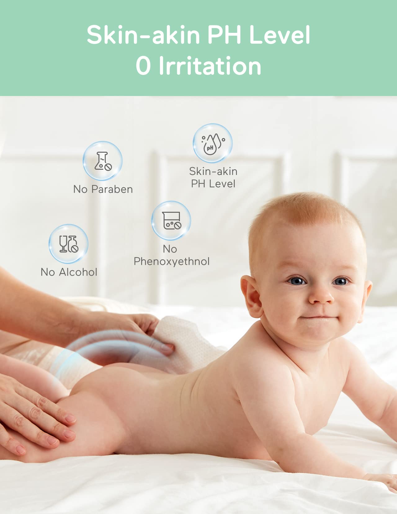 Label on Babycozy Sensitive wipes indicates pH-balanced, skin-friendly formulation