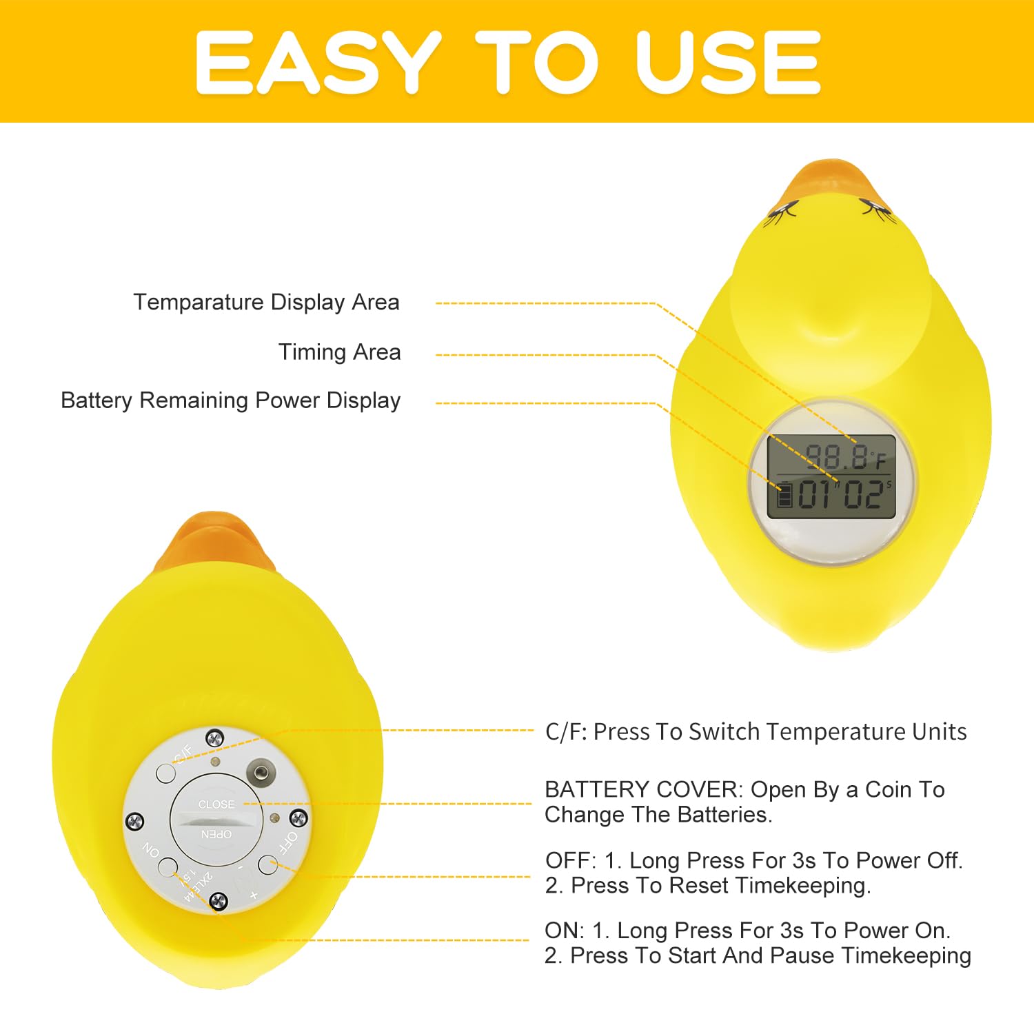 BabyElf auto timer helps track bath duration effortlessly.