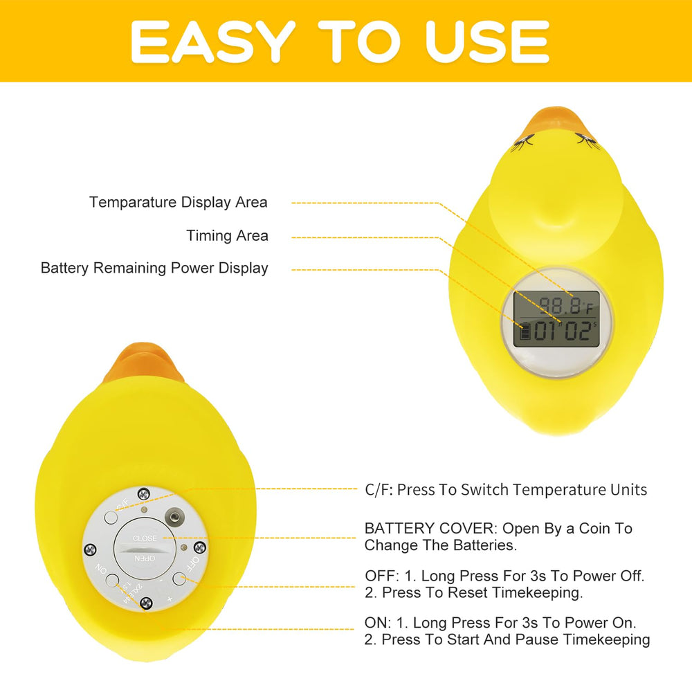 BabyElf auto timer helps track bath duration effortlessly.