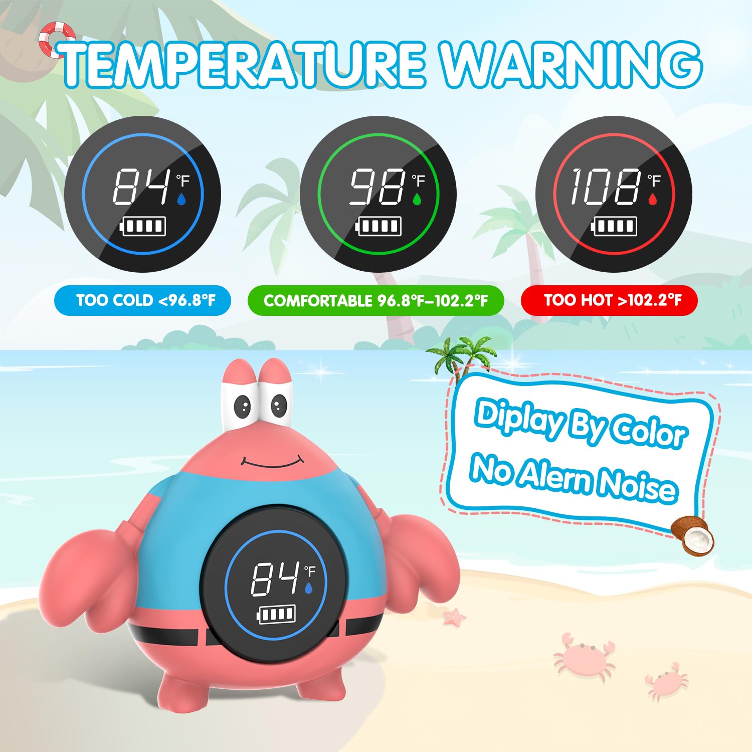 BabyElf Bath Thermometer shows battery indicator during USB charging for ready use