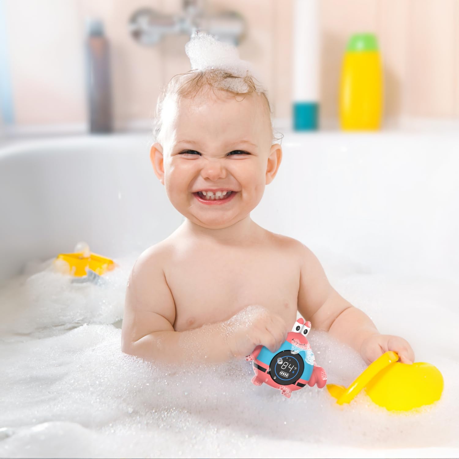 BabyElf Cute crab bath toy design adds charm while monitoring water temperature