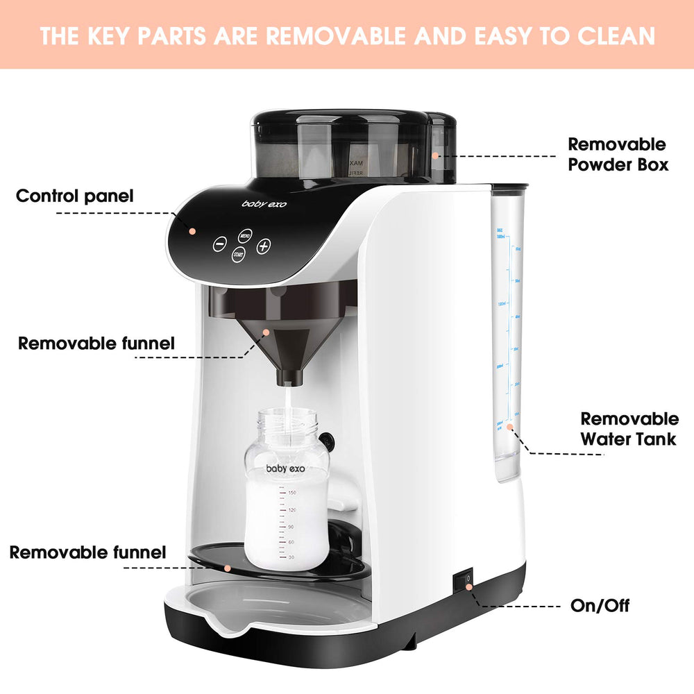 BabyEXO control panel view highlighting easy-to-use settings for custom bottle preparation