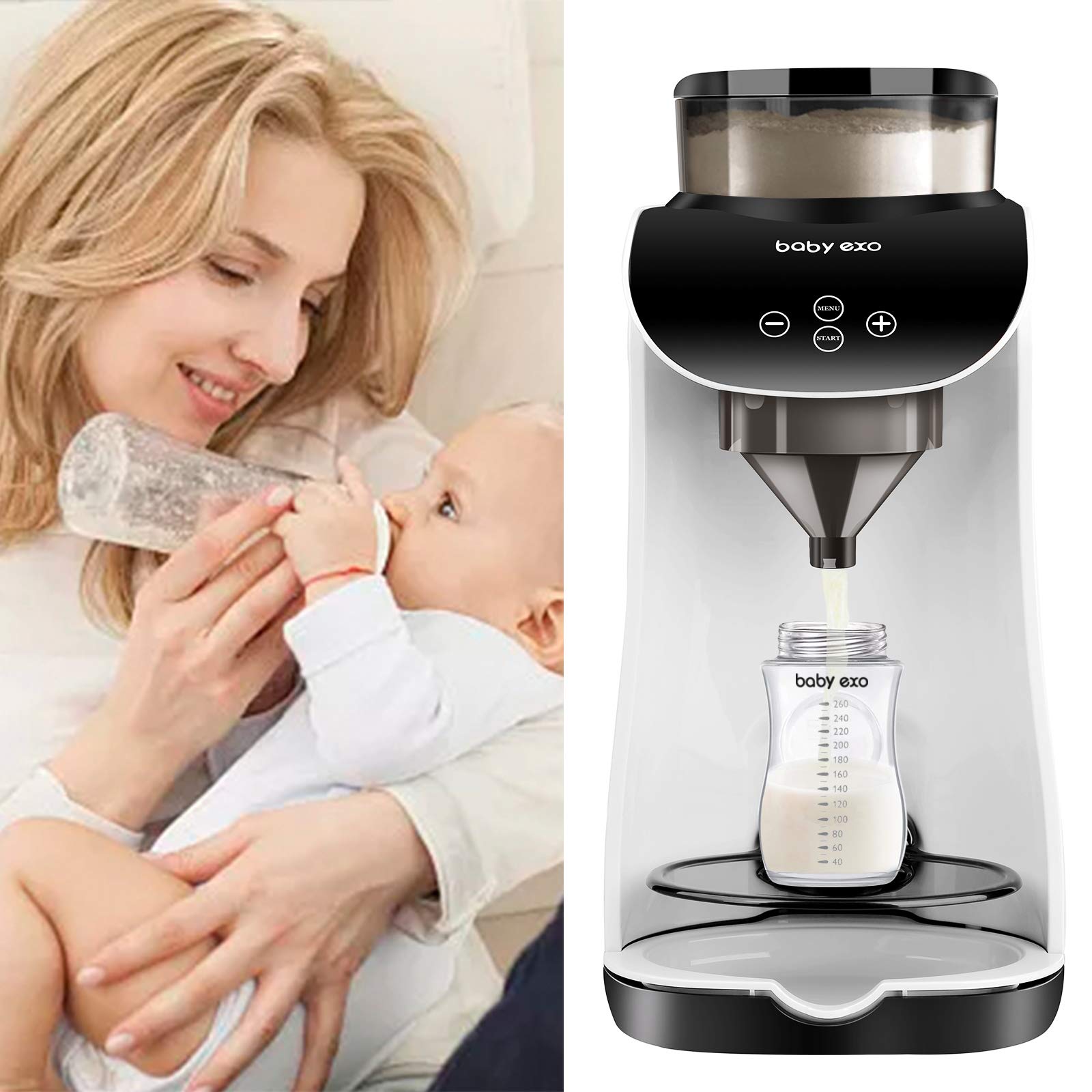 BabyEXO formula box close-up emphasizing spacious 300 g capacity for varied formulas