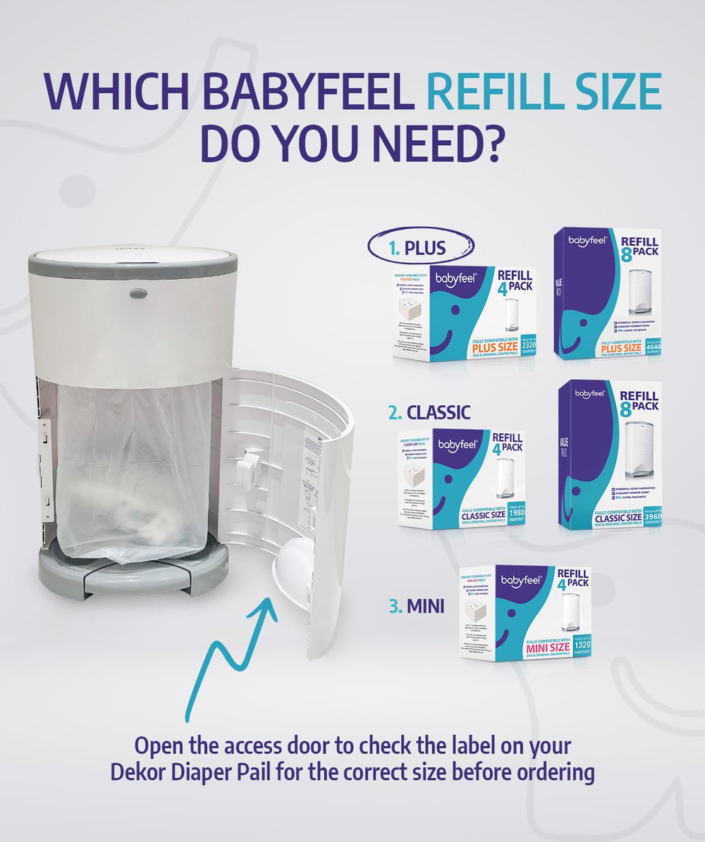 Babyfeel Dekor Plus refills 8-pack box showcased for convenient nursery supply.