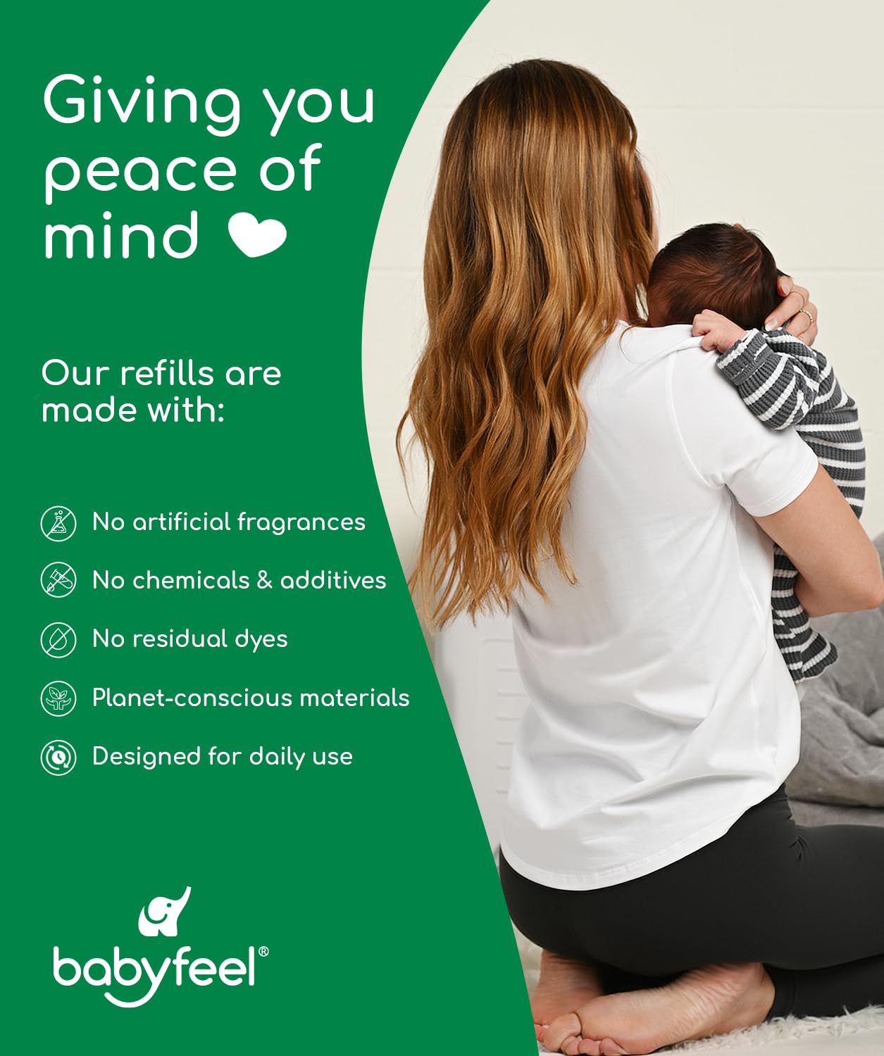 Babyfeel refills include a running low indicator to plan refills.