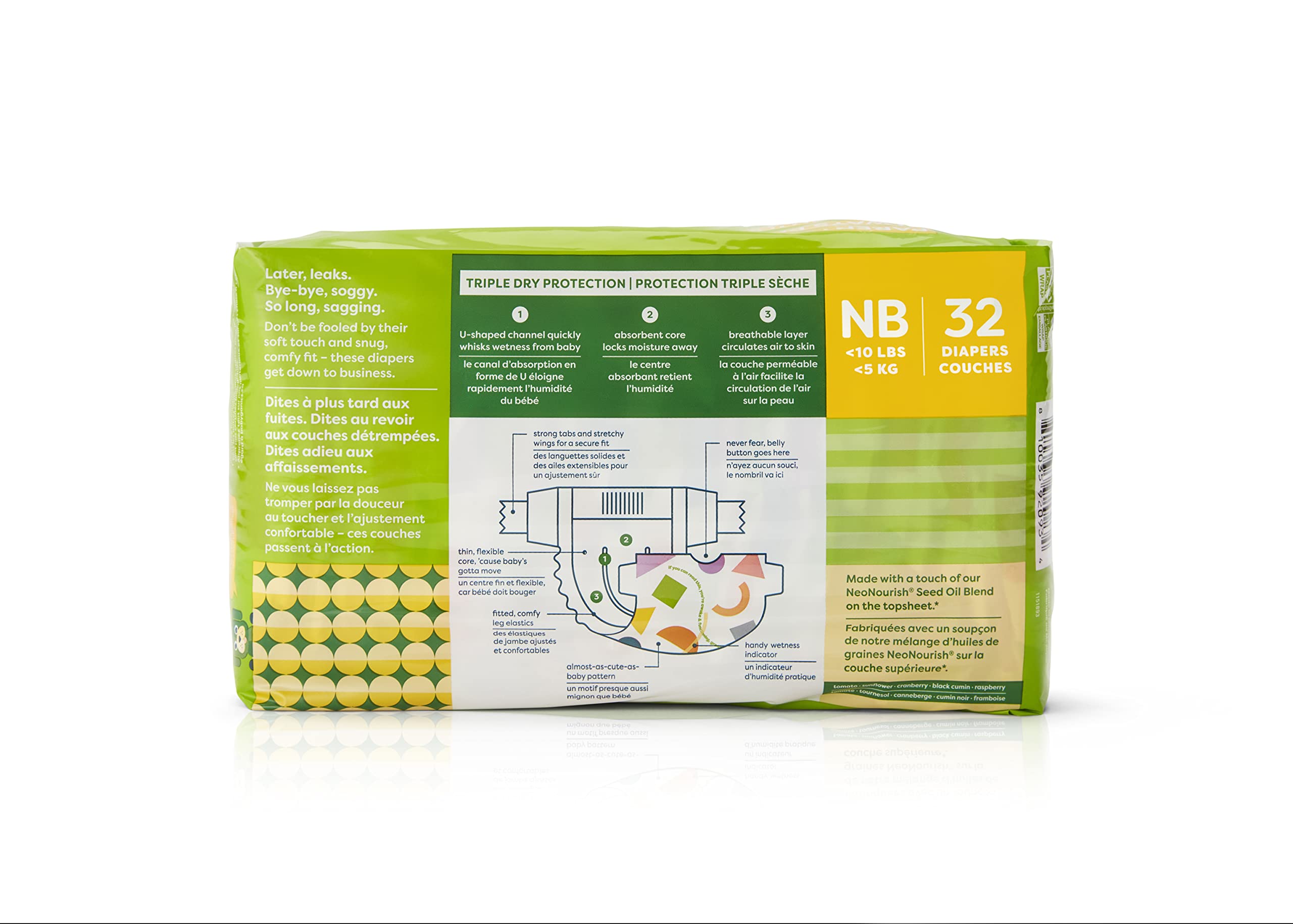 BabyGanics Size 1 diaper showing U-shaped channel for wetness management