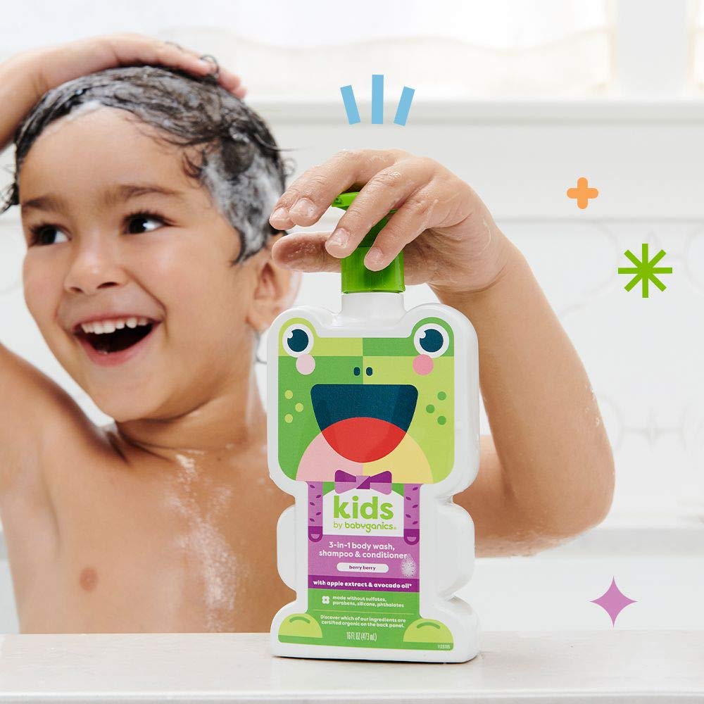 Product scene with Berry Berry wash and vibrant bath setup