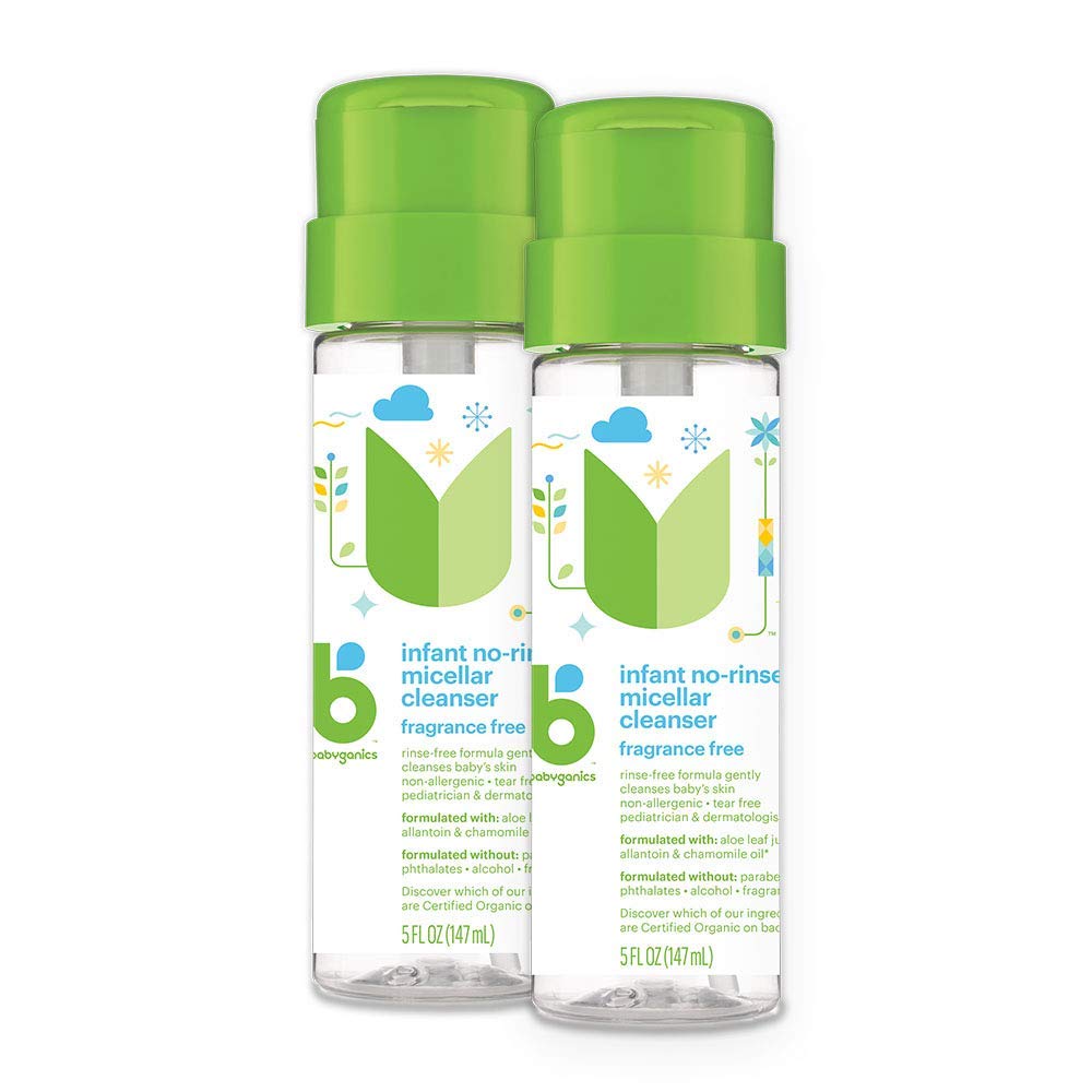 Babyganics no-rinse micellar cleanser bottle front for quick gentle cleansing of baby skin