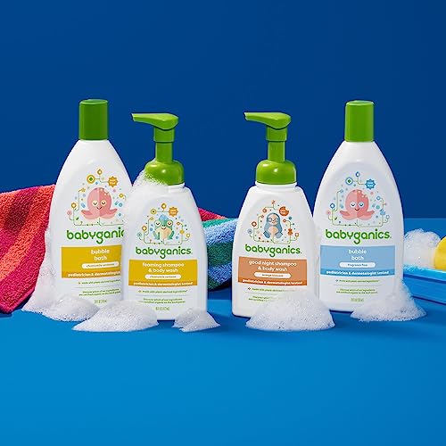 Bath-time scene with Babyganics refill bottle helps parents envision nightly routines