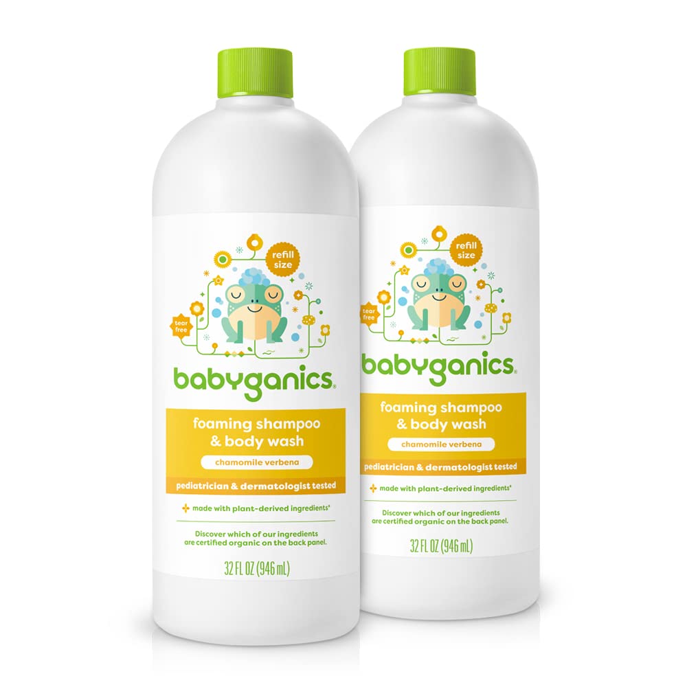 Babyganics refill bottle with chamomile verbena for gentle head-to-toe cleansing