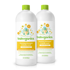 Babyganics refill bottle with chamomile verbena for gentle head-to-toe cleansing