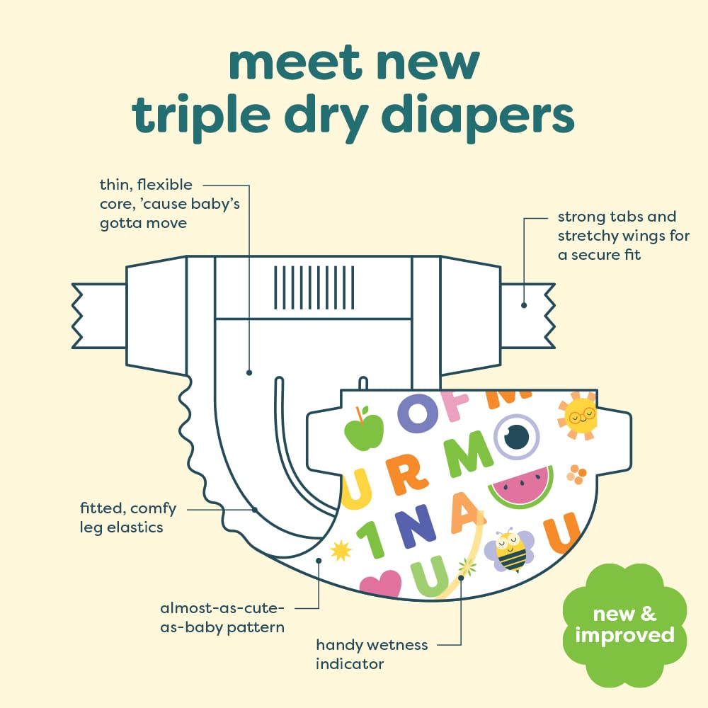 Babyganics Size 5 diaper absorbent core locks moisture away for longer wear.