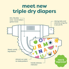 Babyganics Size 5 diaper absorbent core locks moisture away for longer wear.