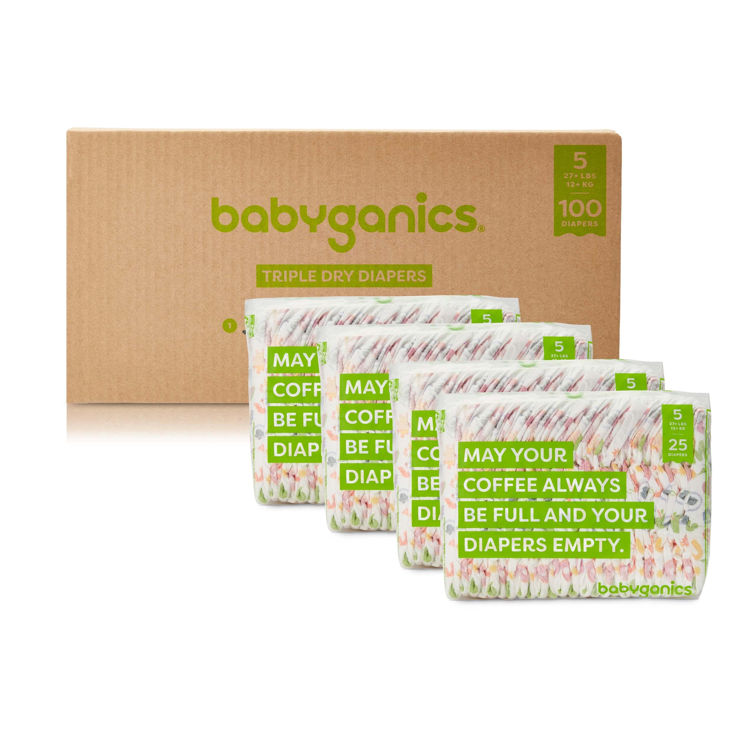 Babyganics Size 5 diaper wetness indicator panel signals when to change.