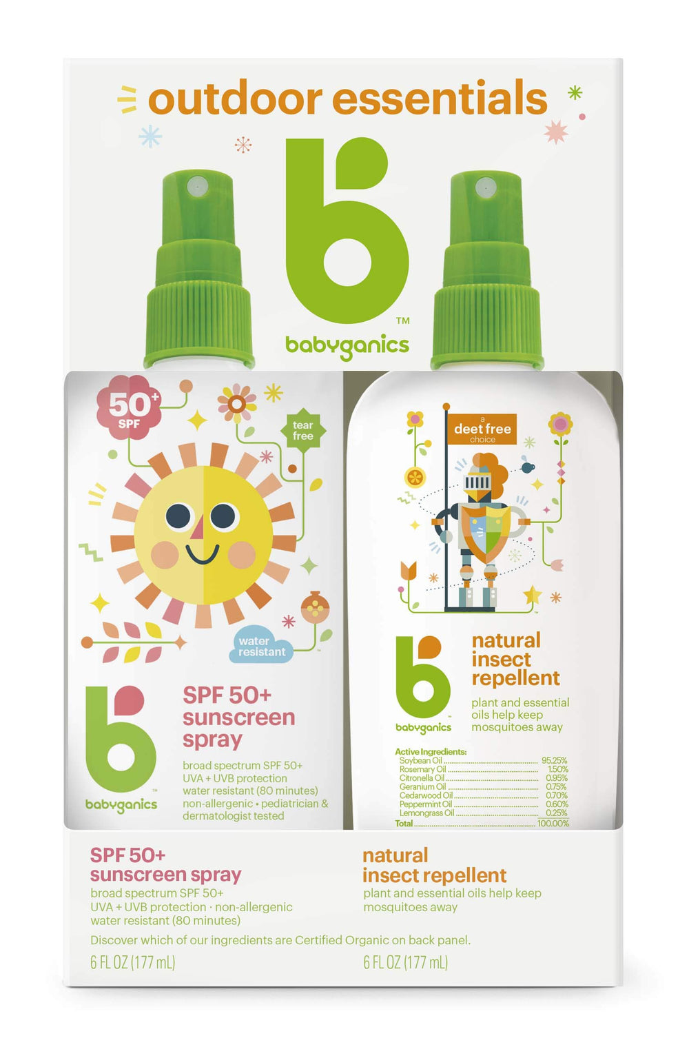 BabyGanics SPF50 sunscreen spray bottle with broad UVA/UVB protection