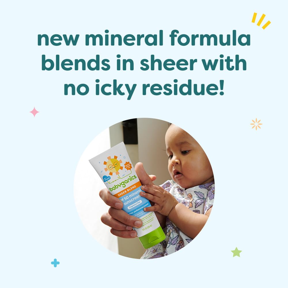 Babyganics tear-free sunscreen formula prevents stinging near eyes during play