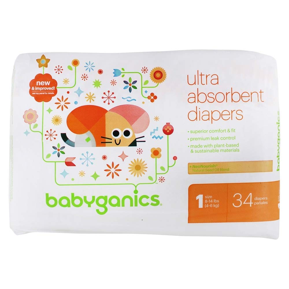 BabyGanics Stage 1 diaper close-up highlighting absorbent core for dryness.