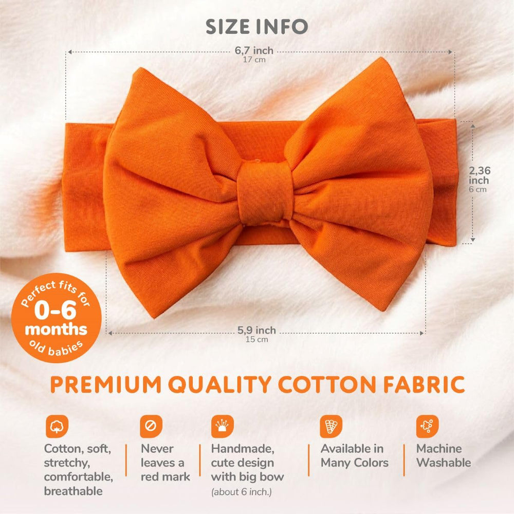 BABYGIZ stretchy cotton bow headband provides secure, comfortable fit for 0-6 months.