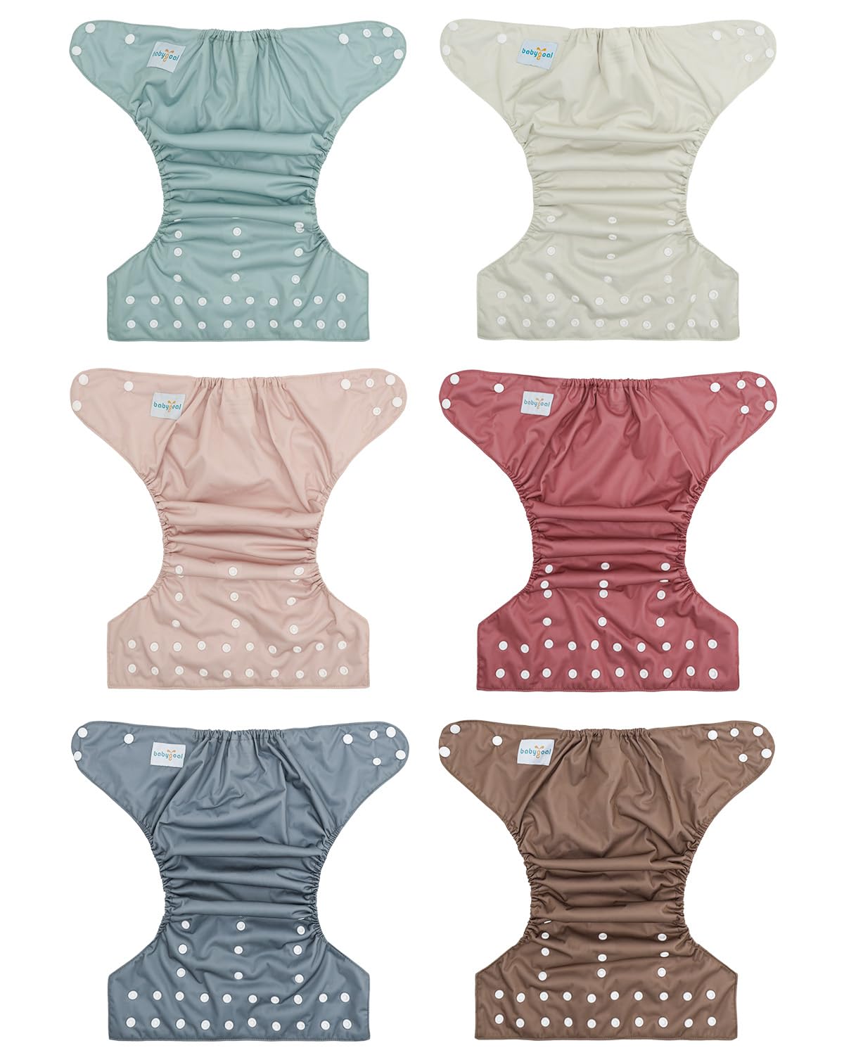 Babygoal 6 cloth diaper covers with waterproof fabric to protect outfits during day.