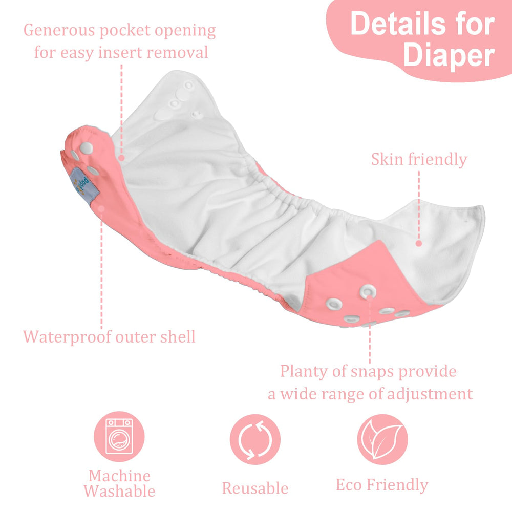 Babygoal adjustable snaps on cloth diaper allow growth from 8 to 35 pounds.