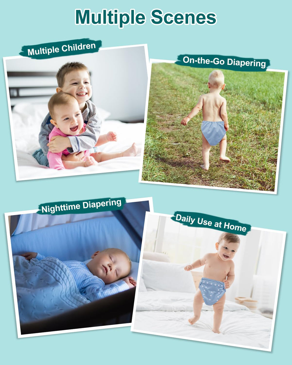 Babygoal adjustable snaps illustrate size range from S to L for 7-33 lb