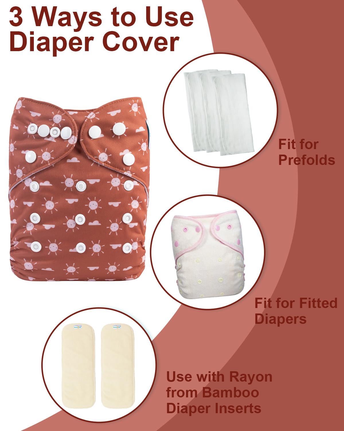 Babygoal adjustable snaps illustrate size options for growing babies.