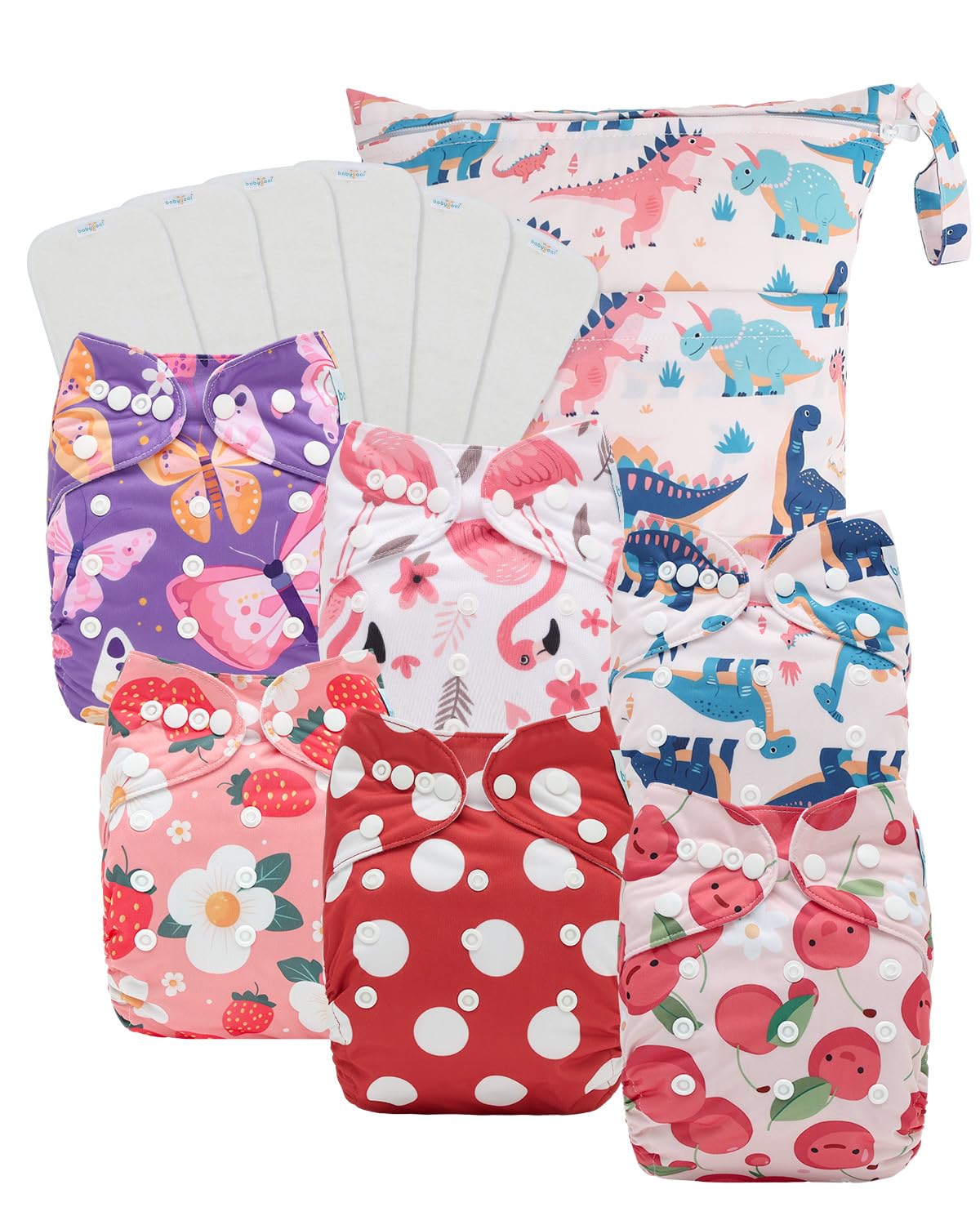Babygoal cloth diaper 6-pack covers with adjustable fit for growing babies.