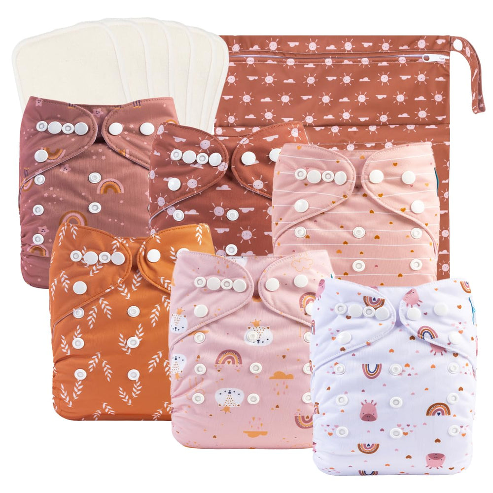 Babygoal Baby Cloth Diapers 6-pack front view showing complete set for infants and toddlers.