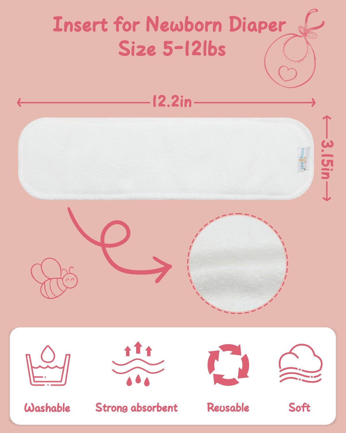 Babygoal breathable microfiber inserts help keep baby's skin dry with soft fabric.